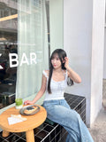 T4266 | 假兩件花邊蝴蝶結格紋掛脖背心（3色入）