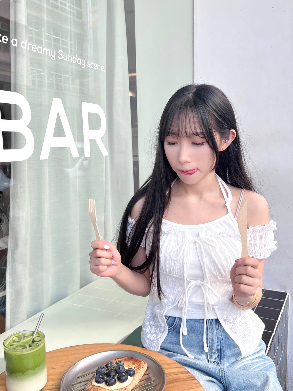 T3896 | 假兩件綁帶蕾絲短袖襯衫上衣
