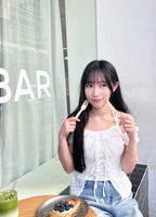 T3896 | 假兩件綁帶蕾絲短袖襯衫上衣