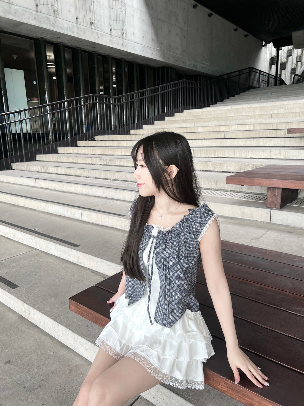 T4285 |.ᐟ.ᐟ韓系格紋蕾絲假兩件.☘︎ ݁˖（2色入）