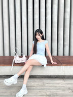 T4267 |韓系格紋假兩件♡ ̆̈