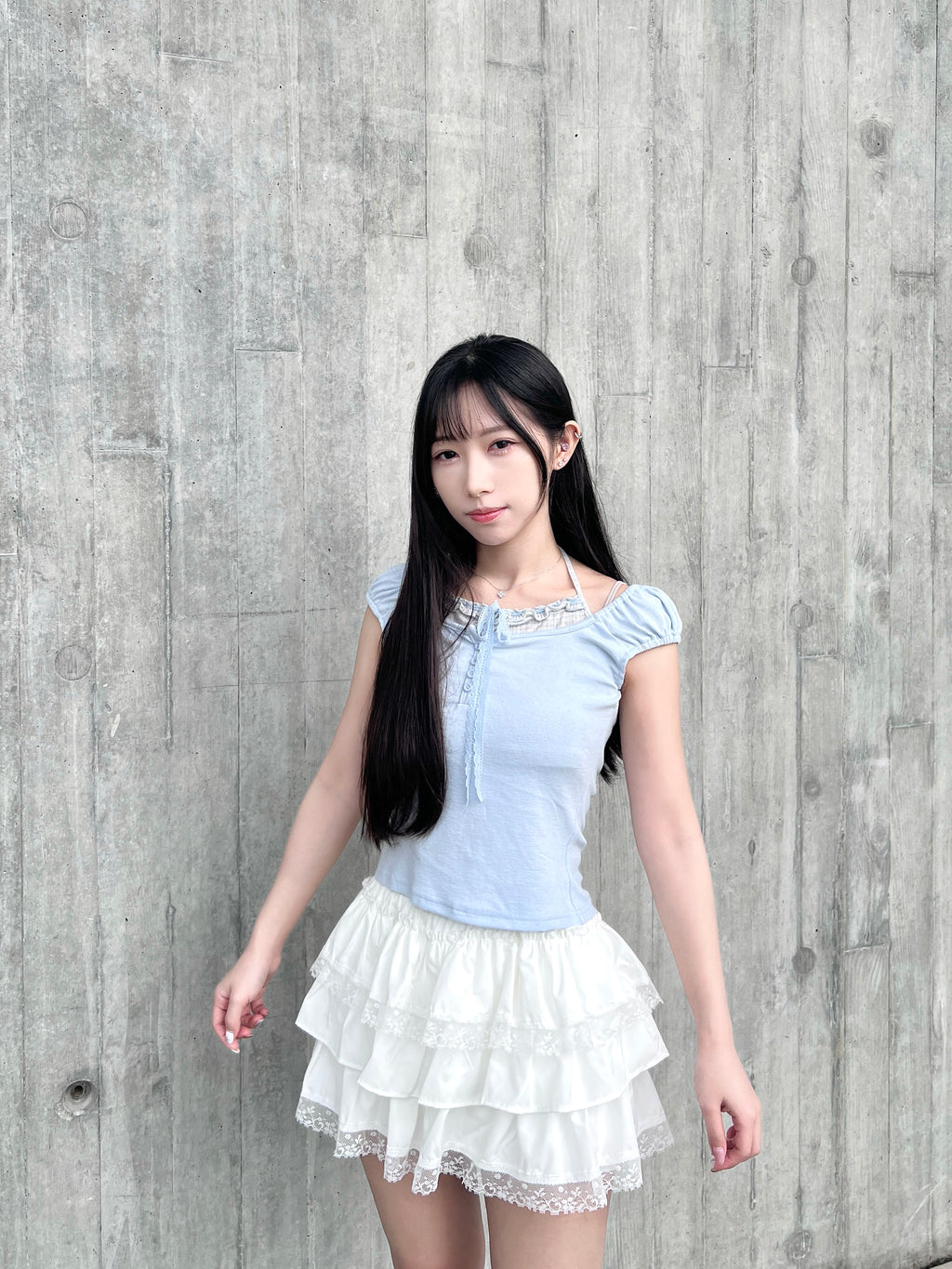 T4267 |韓系格紋假兩件♡ ̆̈