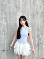 T4267 |韓系格紋假兩件♡ ̆̈