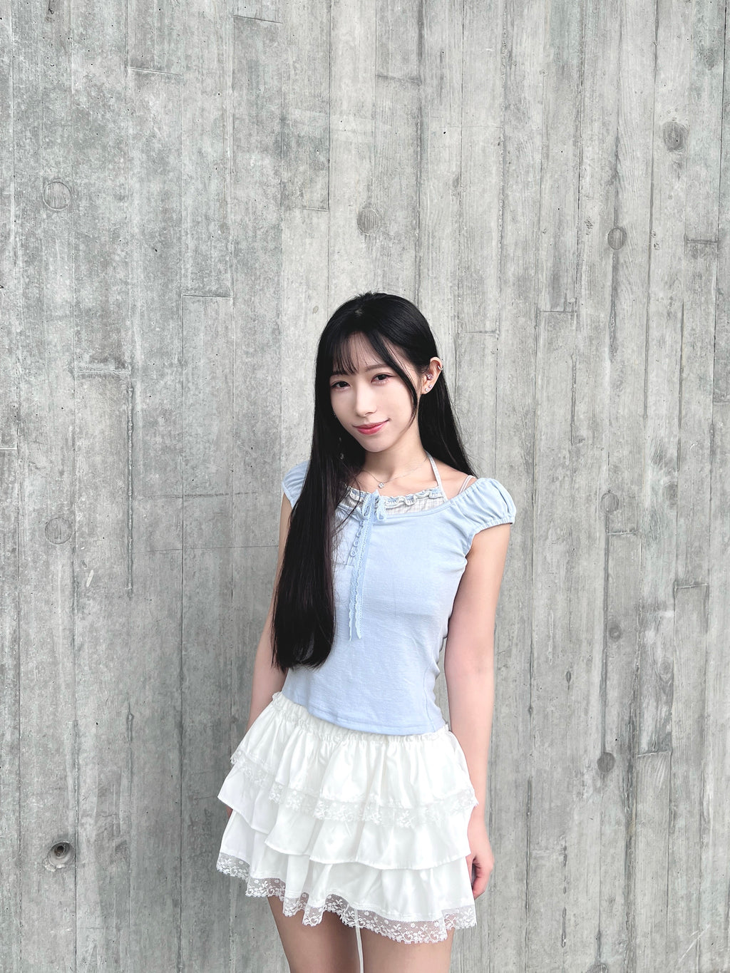 T4267 |韓系格紋假兩件♡ ̆̈