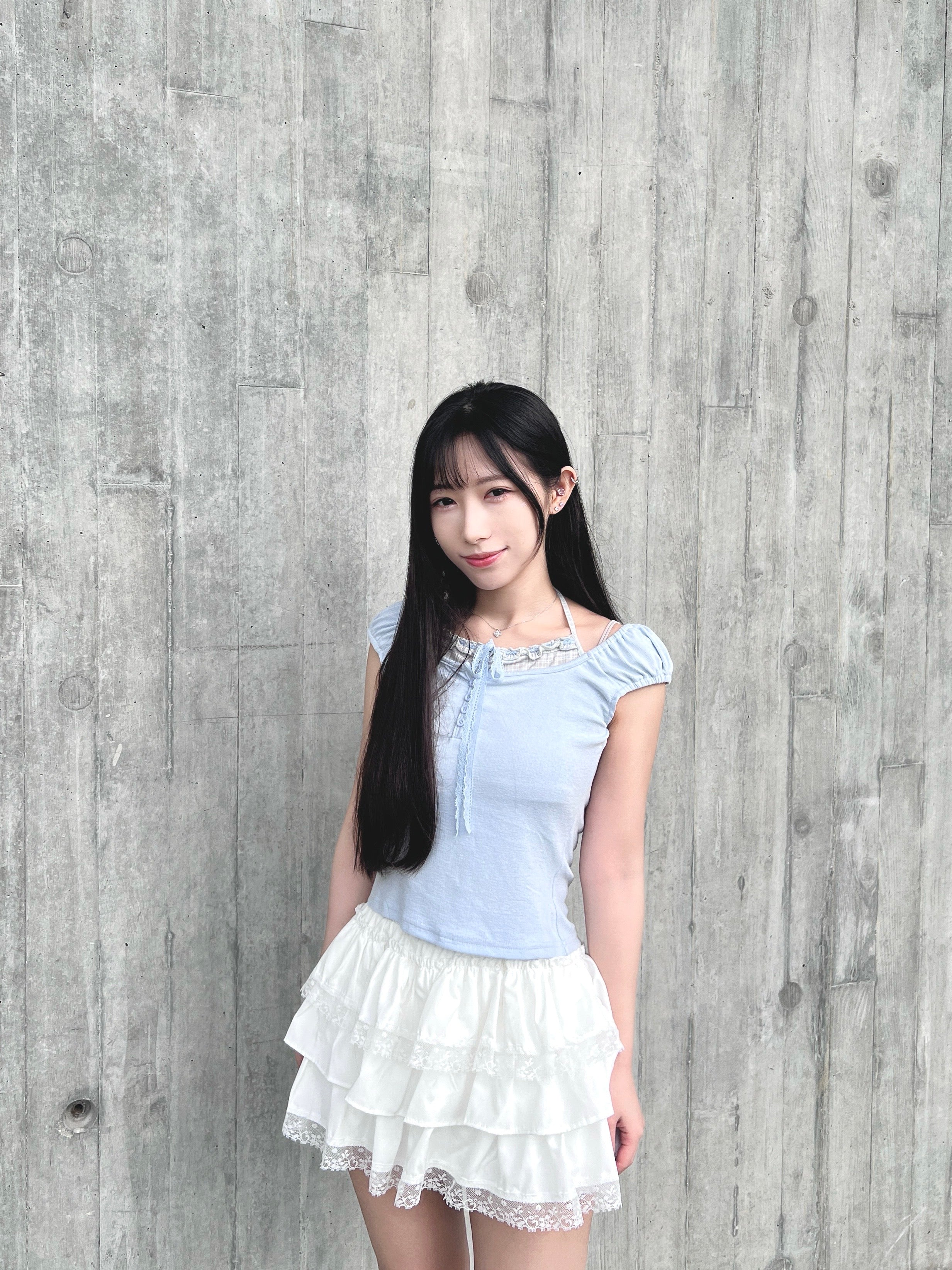 T4267 |韓系格紋假兩件♡ ̆̈