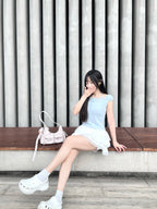 T4267 |韓系格紋假兩件♡ ̆̈