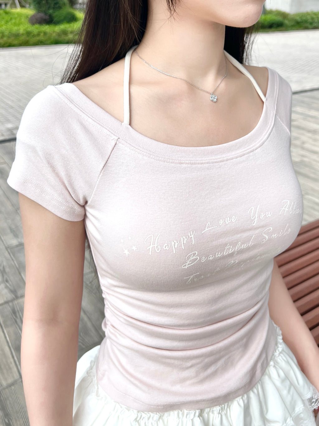 T4277 |小清新文字假兩件T.˚₊⊹♡（3色入）