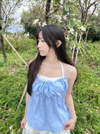T4268 |田園格紋蕾絲假兩件⋆˚✿˖°