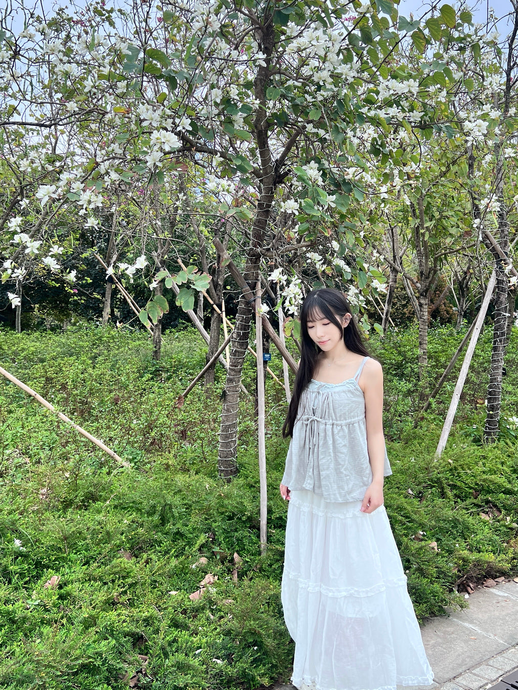 T4290 |日系格紋蝴蝶結吊帶兩件套ꪔ ྀིྀི (3色入）