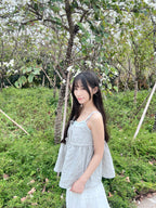 T4290 |日系格紋蝴蝶結吊帶兩件套ꪔ ྀིྀི (3色入）