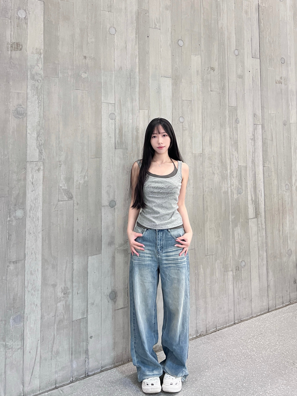 S1097｜美式水洗闊腿牛仔長褲𓇬⸝⸝₊