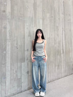 S1097｜美式水洗闊腿牛仔長褲𓇬⸝⸝₊