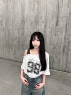 T4237 | 迷彩數字印花露肩大T👣（2色入）